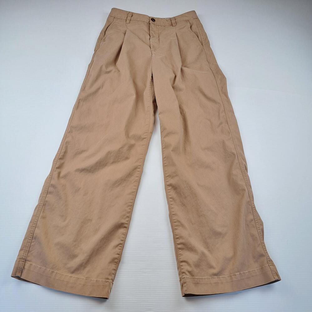 AG Pants Womens 28 Beige Jules Pleated Wide Leg Chino Twill Stretch Relaxed